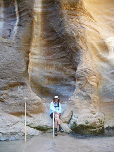 Walter resting opposite waterfall The Narrows Zion