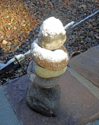 snow topped cairn