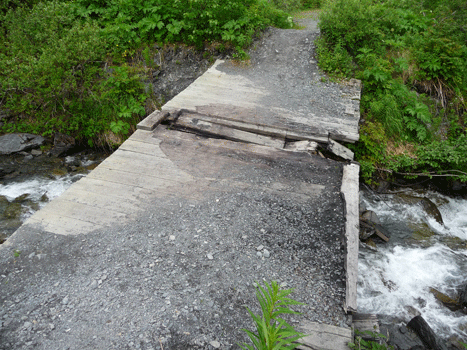 Mineral Creek Road washed out bridge Valdez AK
