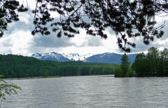 View of Skeena River and mountains looking west from Ferry island