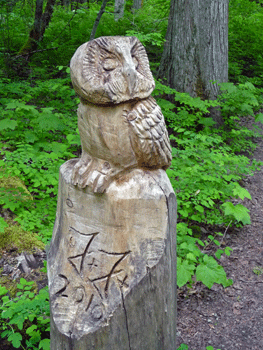 Owl carving Ferry Island trail Terrace BC