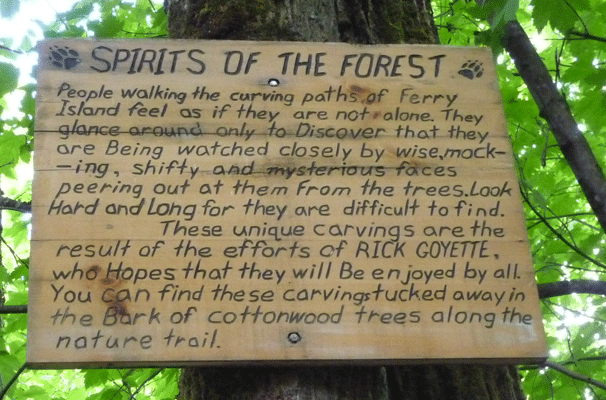 Ferry Island Carving explanation sign Terrace BC