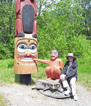 closeup of totem at Saxman Totem Park