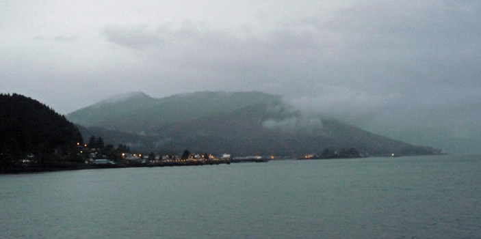 Wrangell AK in evening from Ferry Taku