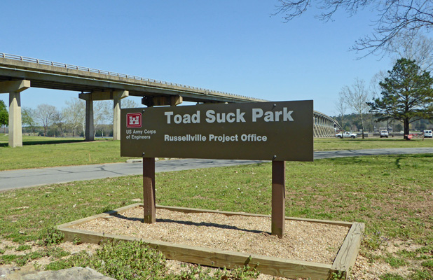 Toad Suck Campground sign
