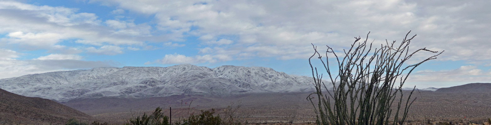 Snow on the mountains around Agua Caliente County Park CA