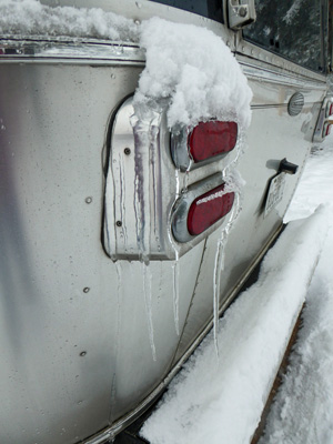 Icicles on Airstream trailer taillight