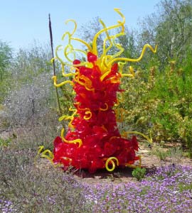 Red and yellow Chihuly Chandelier Phoenix Botanical Garden