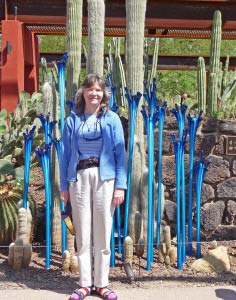 Sara Schurr and Blue Chihuly Glass at Phoenix Botanical Garden