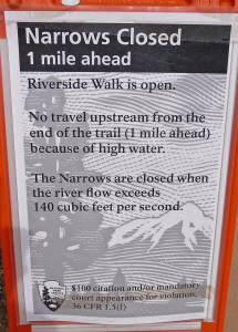 Sign at The Narrows Zion National Park