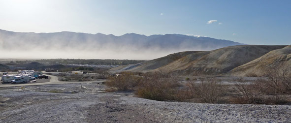 Dust blowing in Death Valley National Park CA from Texas Springs Campground