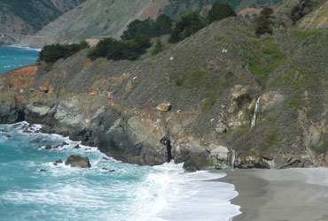 Waterfall along Big Sur coastline CA