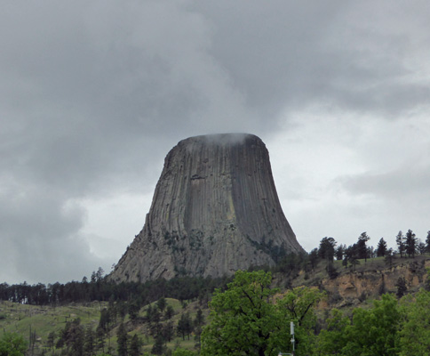 Devils Tower in clouds