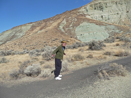 Walter Cooke in the wind at Story in Stone trail John Day Fossil Beds
