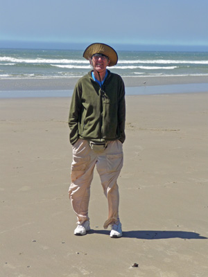 Walter Cooke on windy beach in Oregon