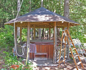 5 rows of shingles on roof of gazebo