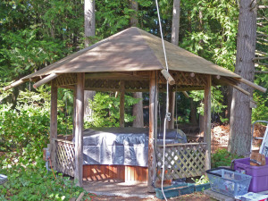 All plywood sheathing on roof of gazebo