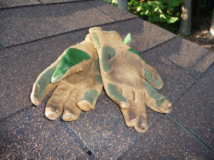Work gloves worn out reconstructing gazebo