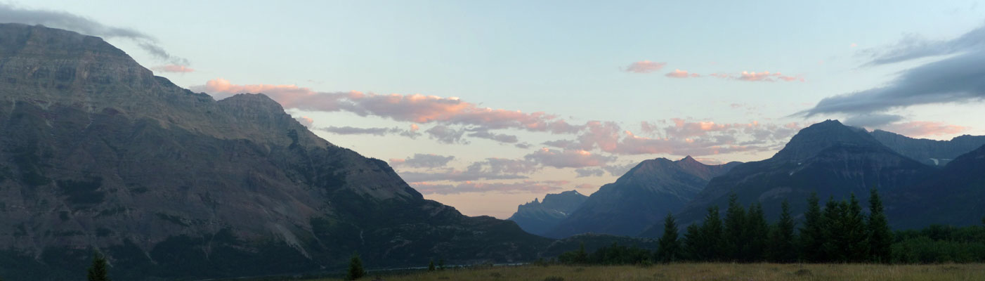 Panorama of sunset at Waterton Lakes