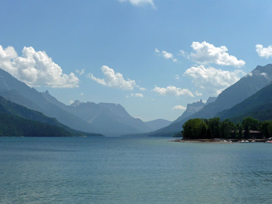 View from lakeside at Prince of Wales Hotel