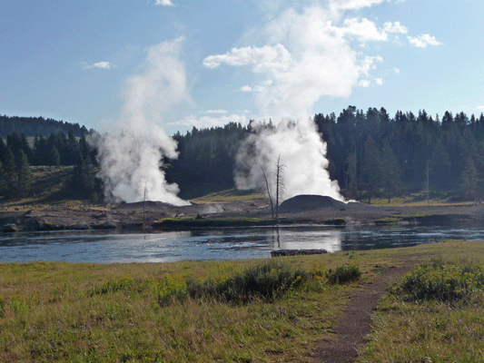 Geyser across Yellowstone River