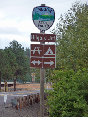 Road sign for Hilgard Junction SP