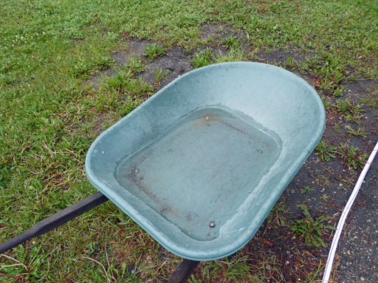 Wheelbarrow with rainwater in it