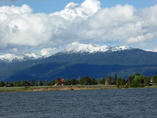 Snow on mountains east of Lake Cascade