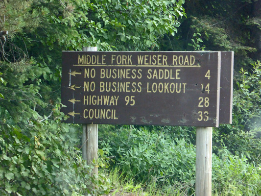 Middle FOrk Weiser Road sign