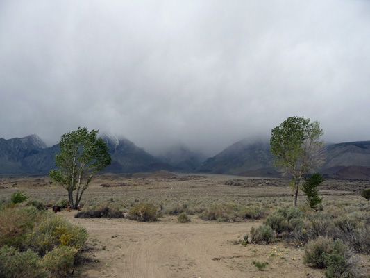 Clouds hiding Sierras at Goodale Creek Campground CA