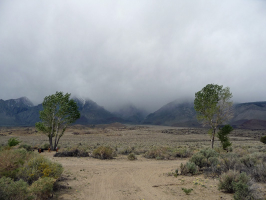 Clouds hiding Sierras at Goodale Creek Campground CA