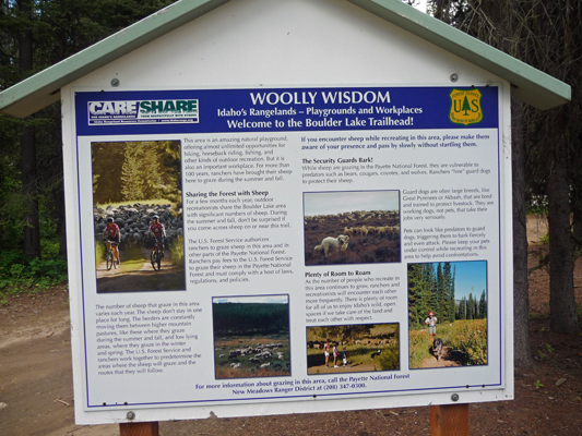 Boulder Lake Trailhead Wooly Wisdom sign
