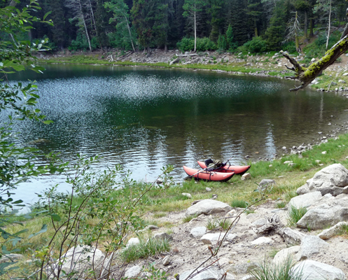 Fishing pontoon boat on Louie Lake