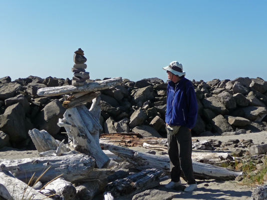 Rock and driftwood cairn South Jetty Walter Cooke