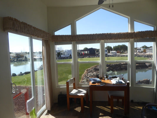 View of lake from inside park model