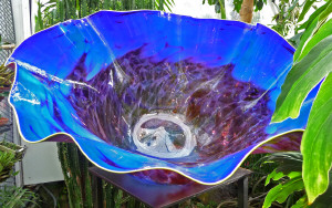 Blue glass bowl closeup