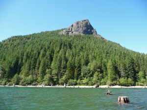 Rattlesnake Ledge from the water on Rattlesnake Lake WA