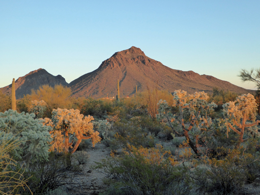 Sunset lit mountains Gilbert Ray campground